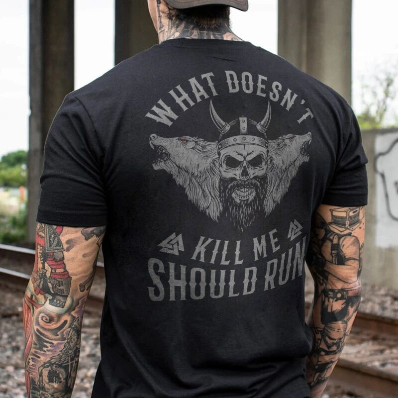 Fashion wolf head skull print casual men's short-sleeved T-shirt