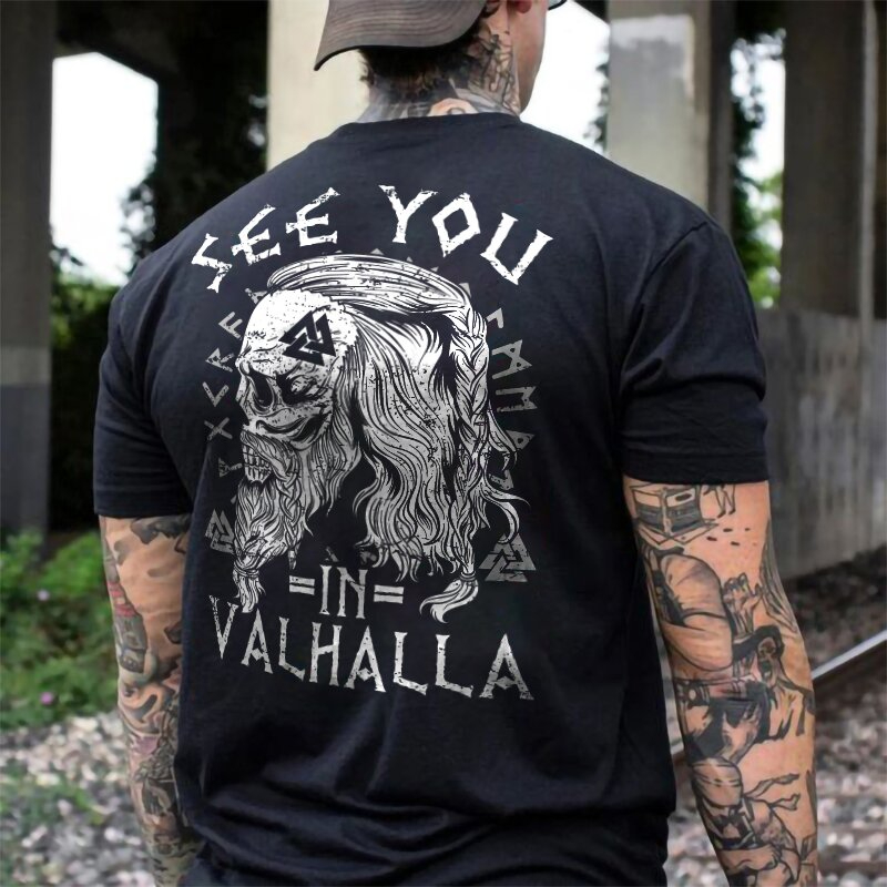 Fashion see u in valhalla print casual men's short-sleeved T-shirt