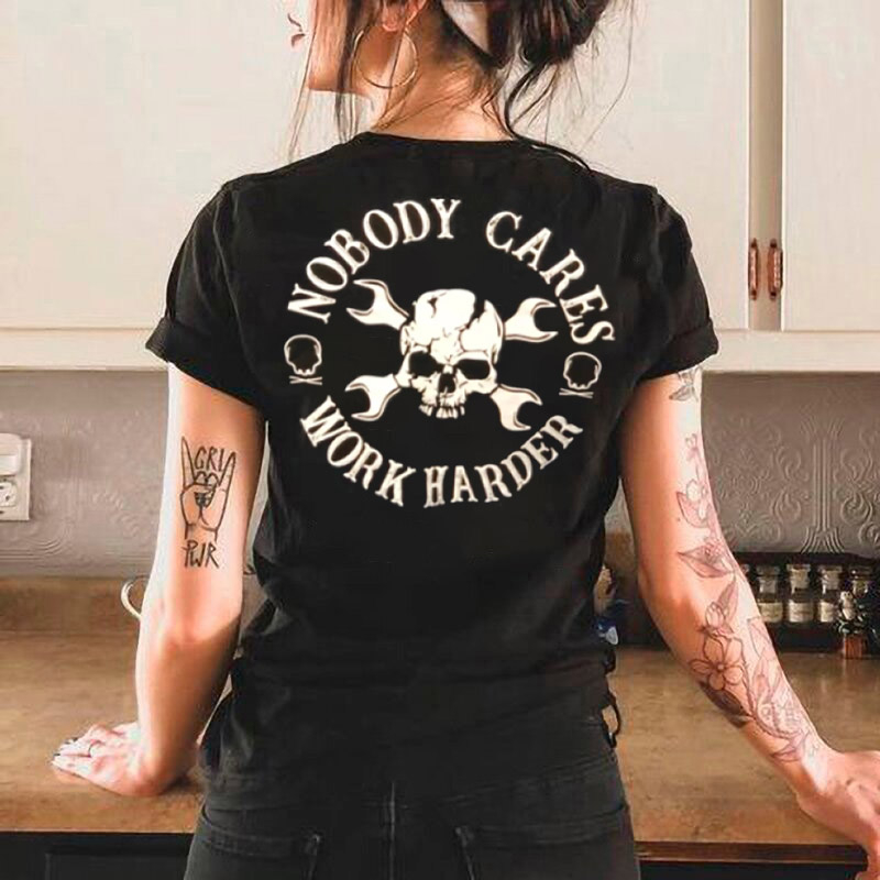 Casual nobody cares work harder printed short-sleeved T-shirt