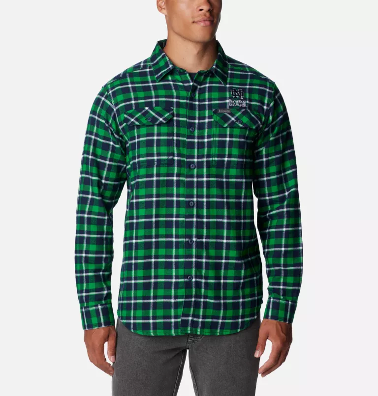 Men's Collegiate Flare Gun™ Flannel Long Sleeve Shirt - Notre Dame ND - Fuse Green Plaid