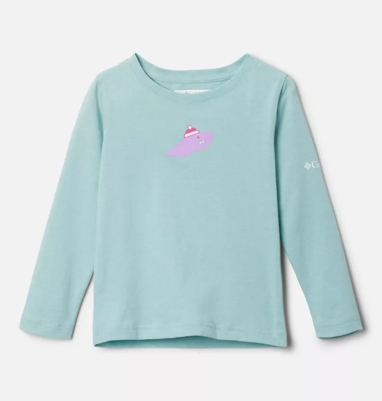 Girls' Toddler Hazeldel Hill™ LS Graphic Tee Aqua Haze,Skisaurus Back