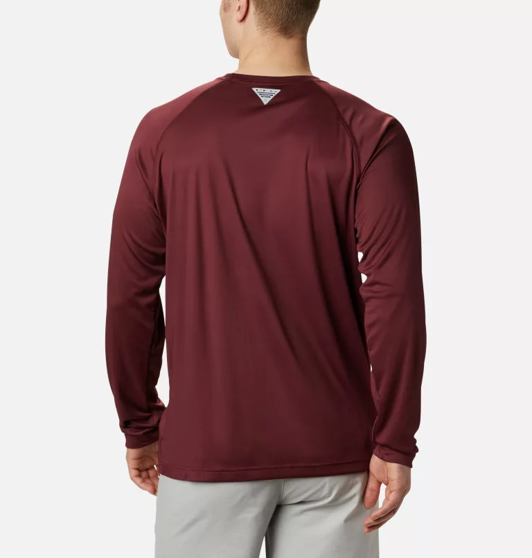 Men's Collegiate PFG Terminal Tackle™ Long Sleeve Shirt - Virginia Tech VT - Deep Maroon,Tangy Orange