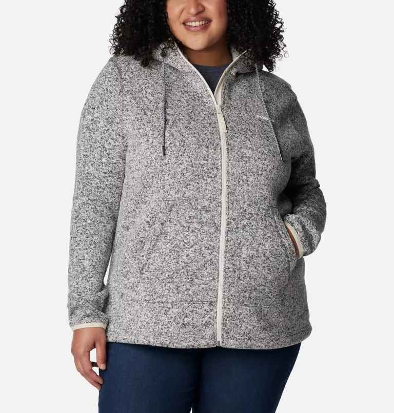 Women's Sweater Weather™ Sherpa Full Zip Hooded Jacket - Plus Size Chalk Heather