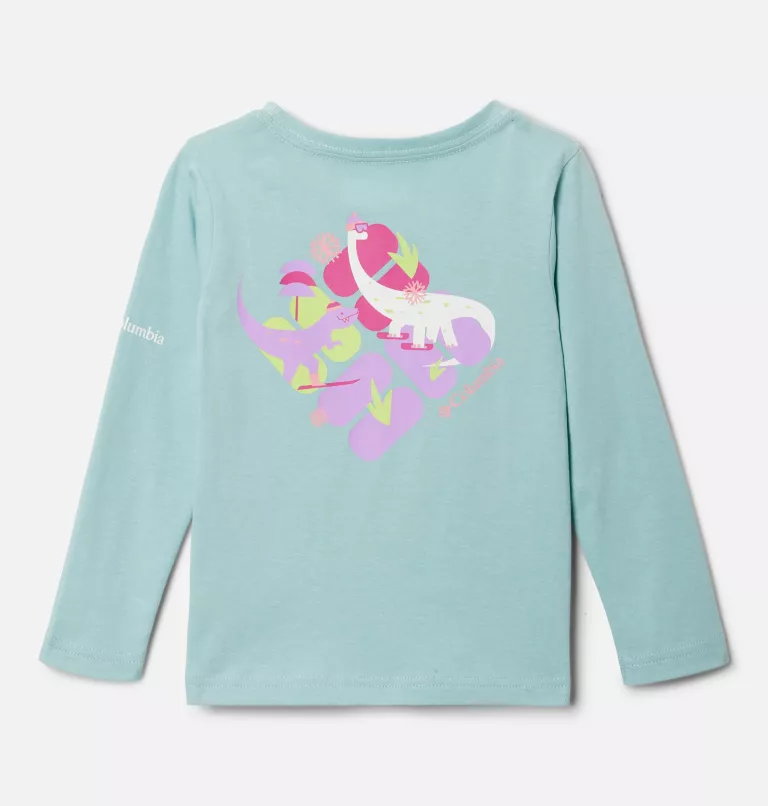 Girls' Toddler Hazeldel Hill™ LS Graphic Tee Aqua Haze,Skisaurus Back