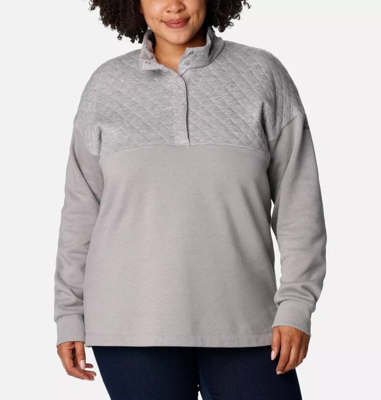 Women's Hart Mountain™ Quilted Half Snap Pullover - Plus Size Light Grey Heather