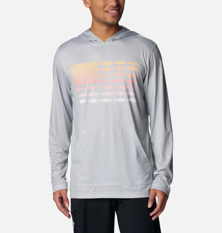 Men's PFG Terminal Tackle™ Fish Flag Hoodie Cool Grey,White Inshore Fish