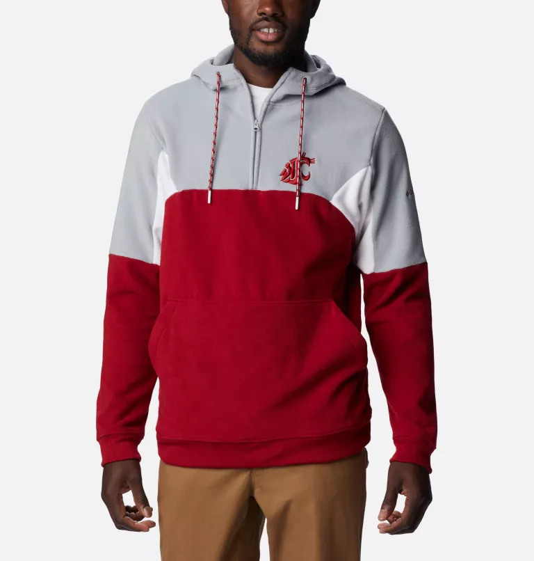 Men's Collegiate Columbia Lodge™ Fleece Hoodie - Washington State WAZ - Red Velvet,Columbia Grey,White