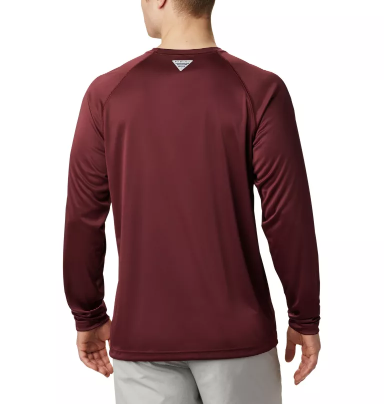 Men's Collegiate PFG Terminal Tackle™ Long Sleeve Shirt - Texas A&M TAM - Deep Maroon,White