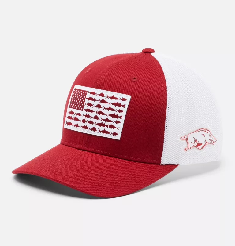 PFG Mesh™ Fish Flag Ball Cap - Arkansas ARK - Red Velvet