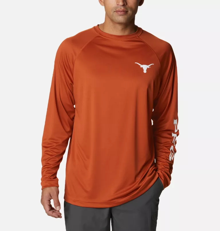 Men's Collegiate PFG Terminal Tackle™ Long Sleeve Shirt - Texas TEX - Cedar,White
