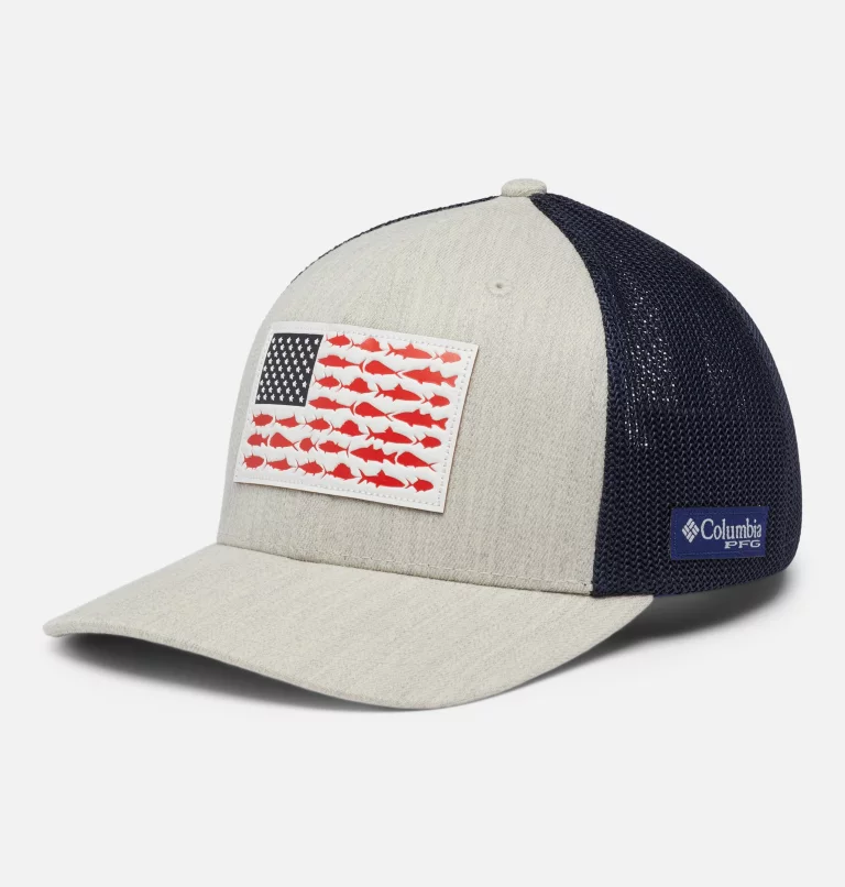 PFG Mesh™ Leather Fish Flag™ Ball Cap Ancient Fossil Heather,Collegiate Navy
