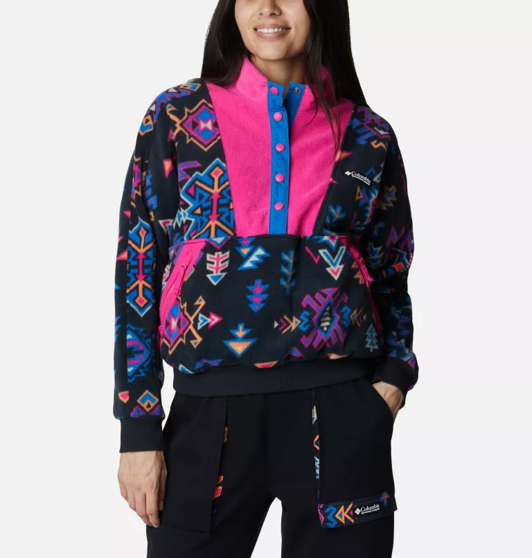 Women's Wintertrainer™ Fleece Pullover Black Woven Nature Print,Fuchsia Fizz