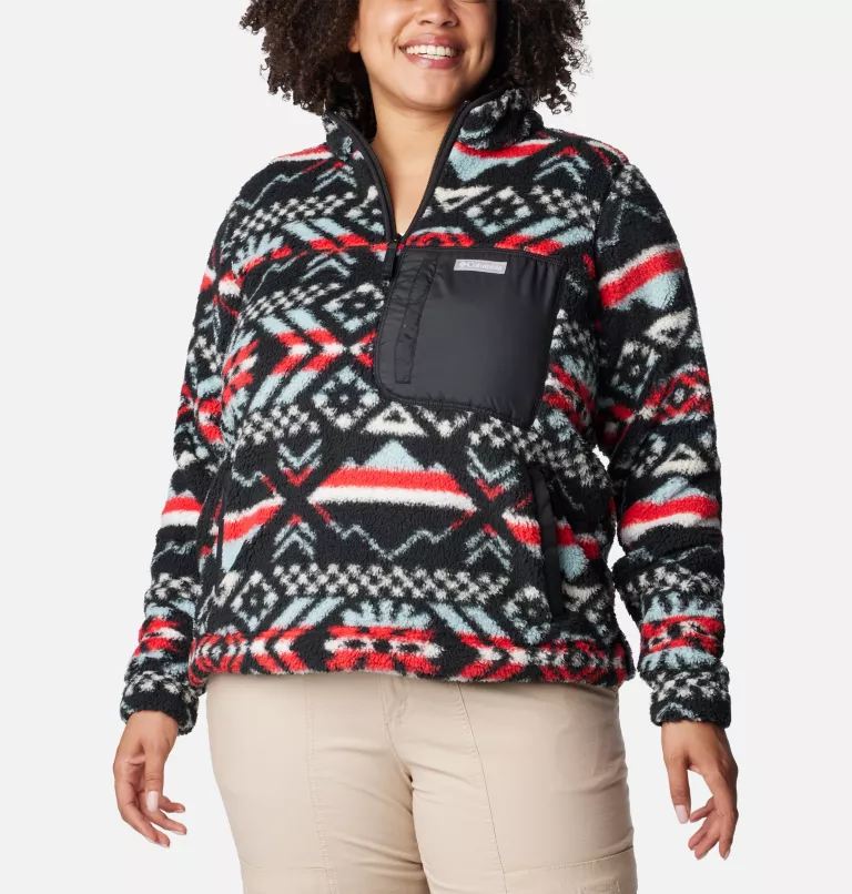 Women's West Bend™ Quarter Zip Pullover - Plus Size Red Lily Checkered Peaks,Chalk