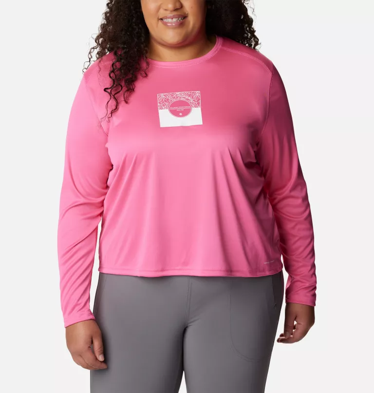 Women's Summerdry™ Graphic Long Sleeve Shirt - Plus Size Wild Geranium,CSC Split Leaves Graphic
