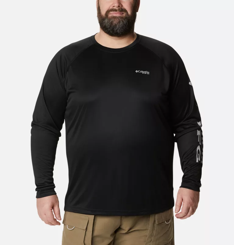 Men’s PFG Terminal Tackle™ Long Sleeve Shirt - Big Black,Cool Grey Logo