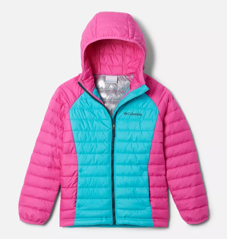 Girls’ Powder Lite™ Hooded Jacket Geyser,Pink Ice