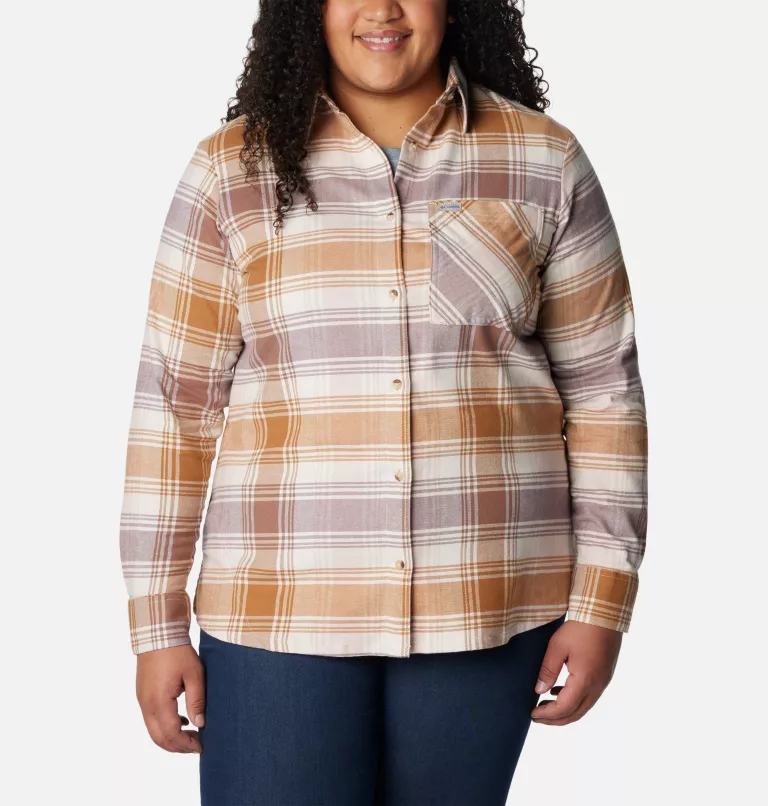 Women's Calico Basin™ Flannel Long Sleeve Shirt - Plus Size Dusty Pink Dimensional Buffalo