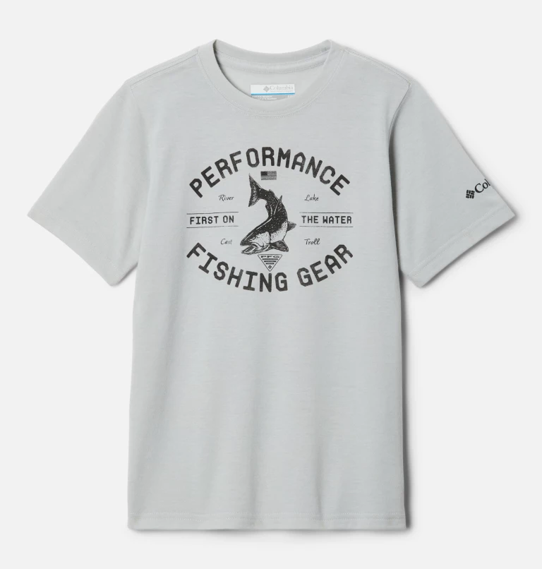 Boys' PFG™ Short Sleeve Seasonal Graphic T-Shirt Cool Grey,Black Castaway Trout