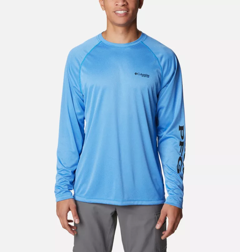 Men's PFG Terminal Tackle™ Heather Long Sleeve Shirt Hyper Blue Heather,Black Logo