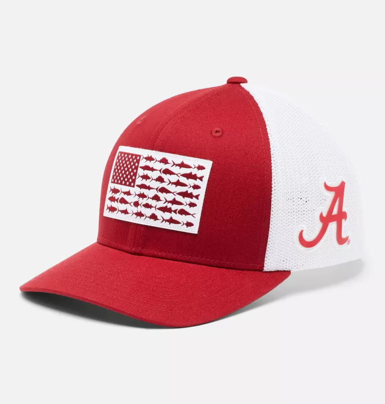 PFG Mesh™ Fish Flag Ball Cap - Alabama ALA - Red Velvet