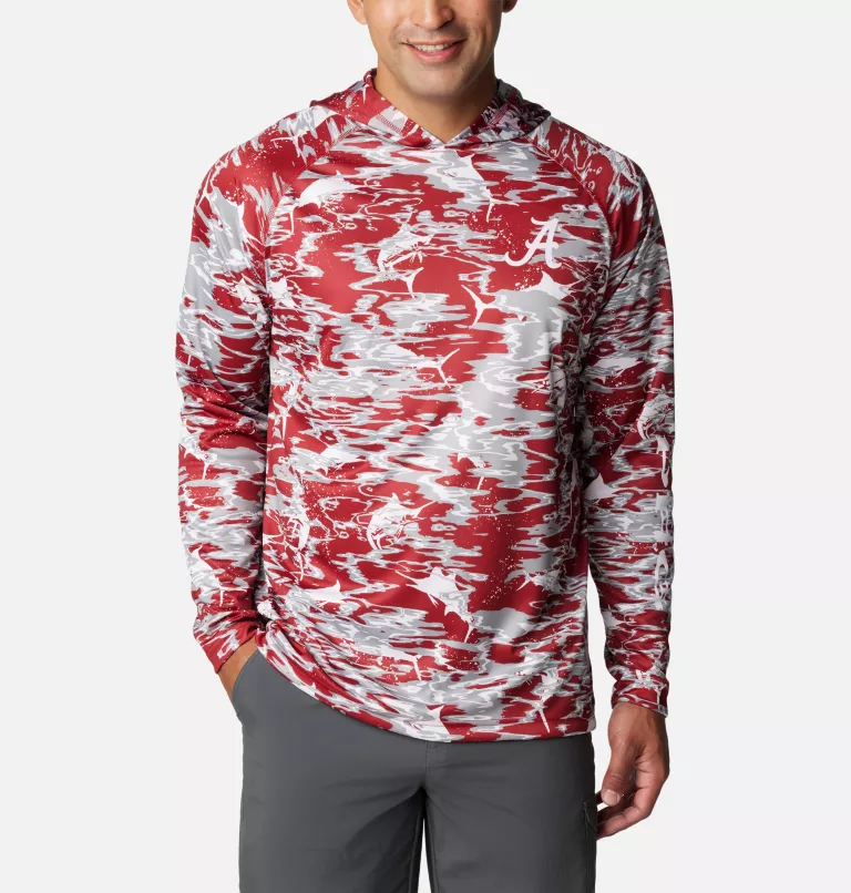 Men's Collegiate PFG Super Terminal Tackle™ Hoodie - Alabama ALA - Red Velvet Rippled Print