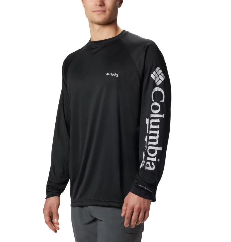 Men’s PFG Terminal Tackle™ Long Sleeve Shirt Black,Cool Grey Logo