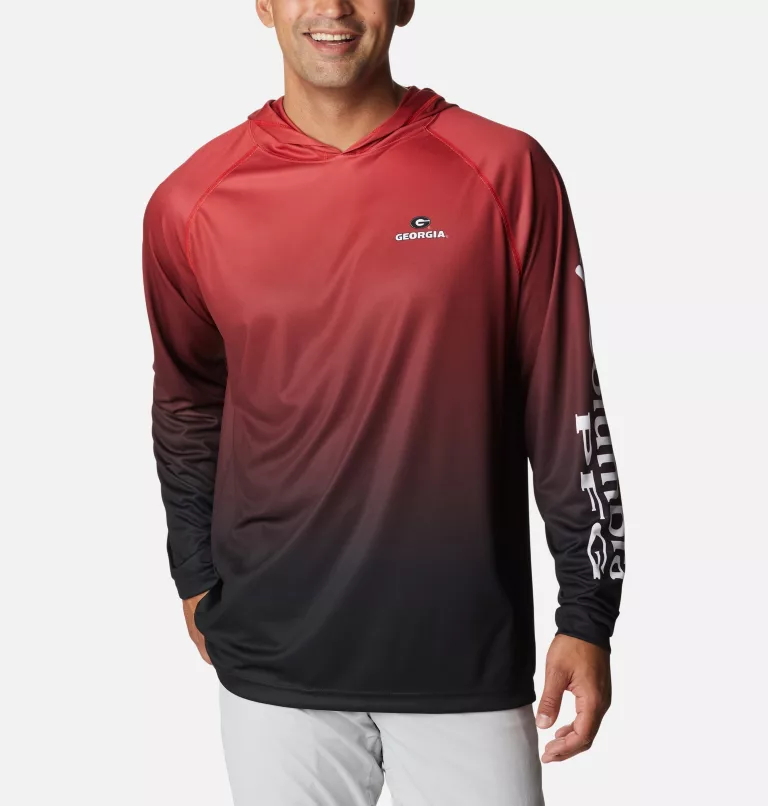 Men's Collegiate PFG Super Terminal Tackle™ Hoodie - Georgia UGA - Bright Red Gradient Print