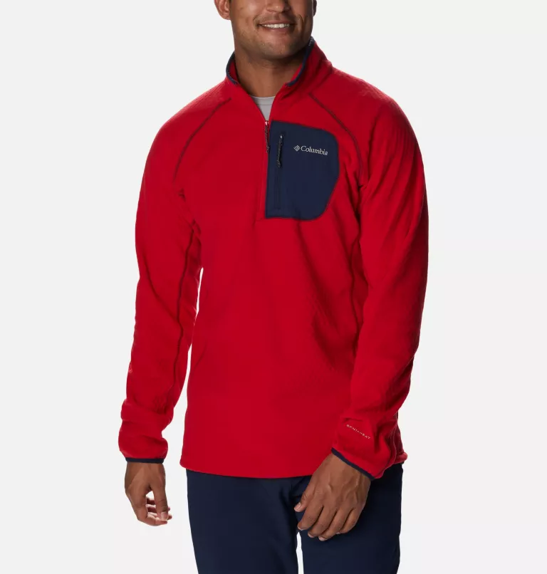 Men's Outdoor Tracks™ Half Zip Fleece Pullover Mountain Red,Collegiate Navy