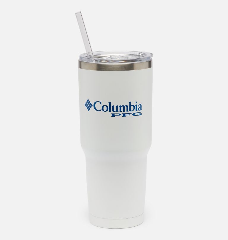 30oz Stainless Steel Vacuum Tumble with Straw White PFG Triangle
