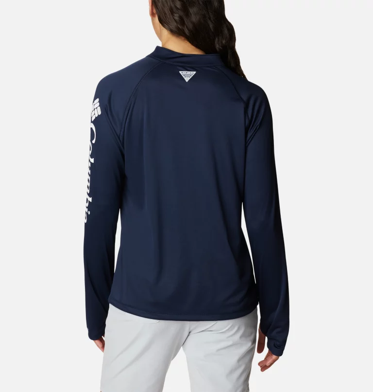 Women's PFG Tidal Tee™ Quarter Zip Long Sleeve Shirt Collegiate Navy,White Logo