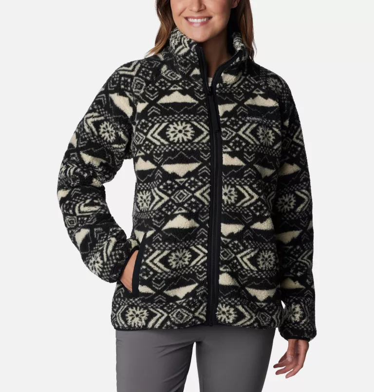 Women's Winter Warmth™ Heavyweight Fleece Jacket Black Checkered Peaks Tonal