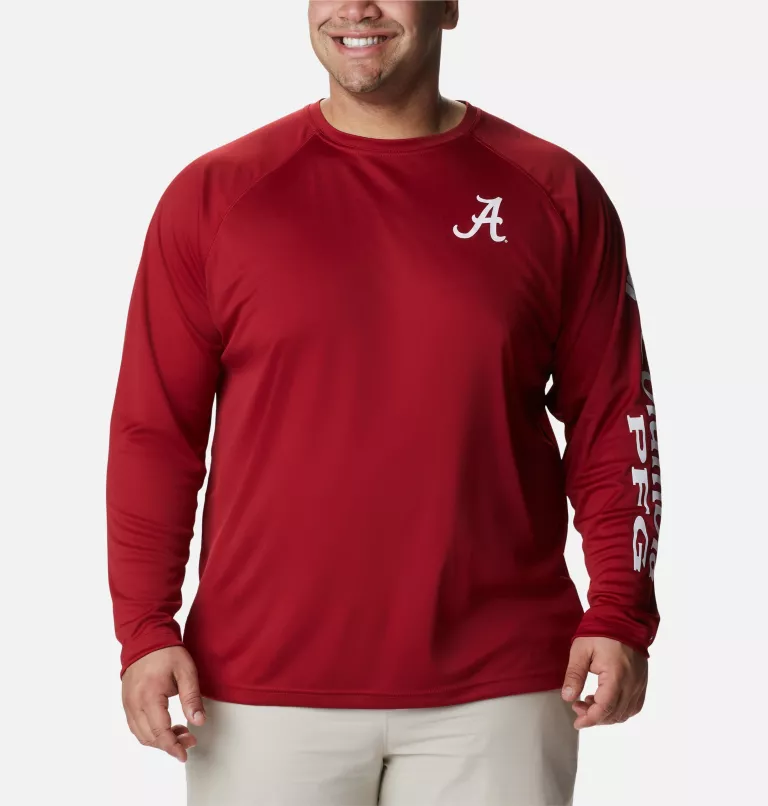 Men's Collegiate PFG Terminal Tackle™ Long Sleeve Shirt - Big - Alabama ALA - Red Velvet,White