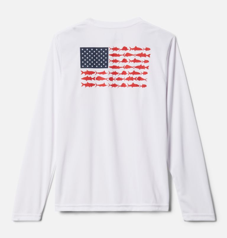 Boys' PFG Terminal Tackle™ Fish Flag Long Sleeve Shirt White,Collegiate Navy