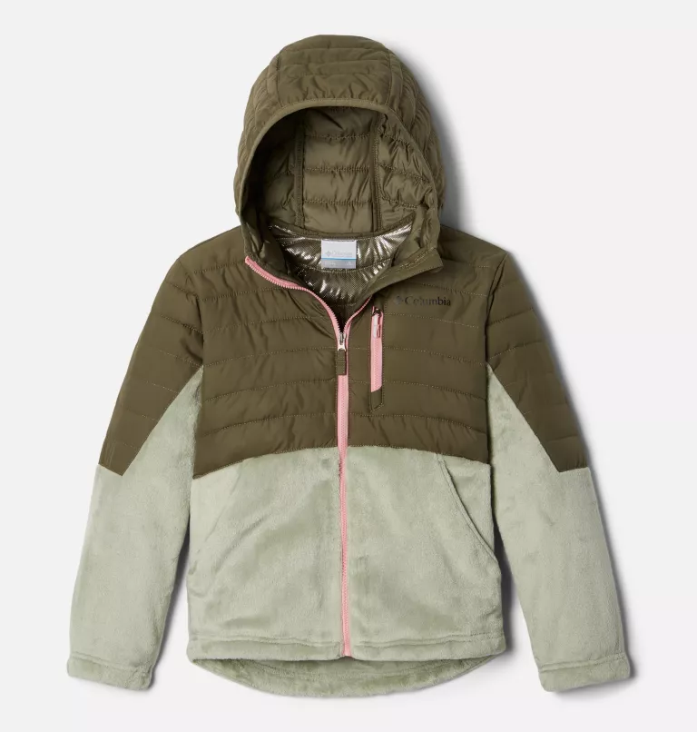 Girls' Powder Lite™ Novelty Hooded Jacket Stone Green,Safari