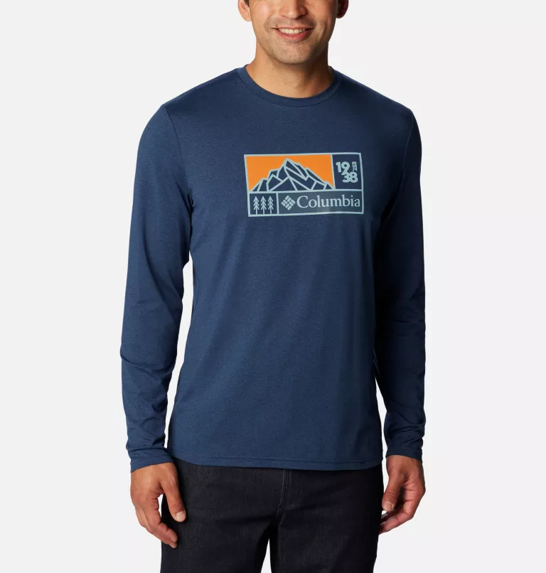 Men's Tech Trail™ Long Sleeve Graphic Shirt Collegiate Navy Hthr,Hike Icon Graphic