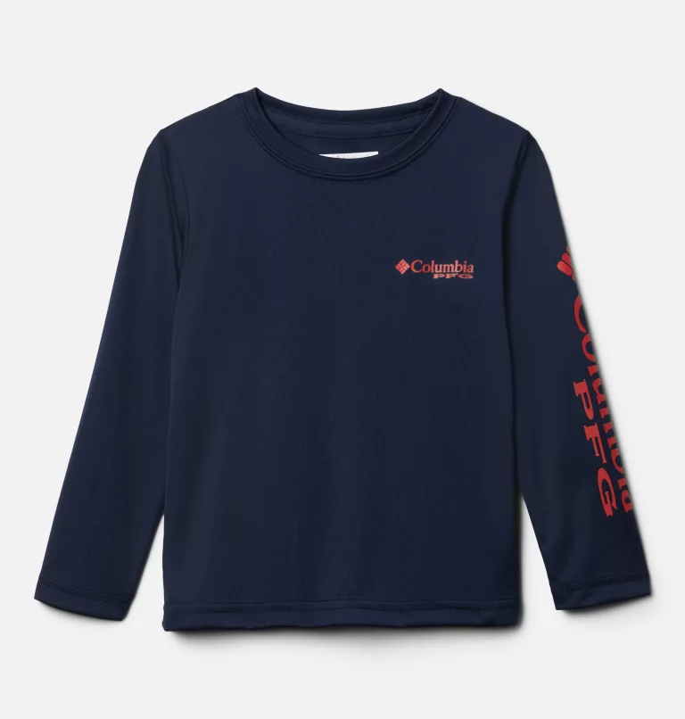 Boys’ Toddler PFG Terminal Tackle™ Long Sleeve Shirt Collegiate Navy,Red Spark Logo