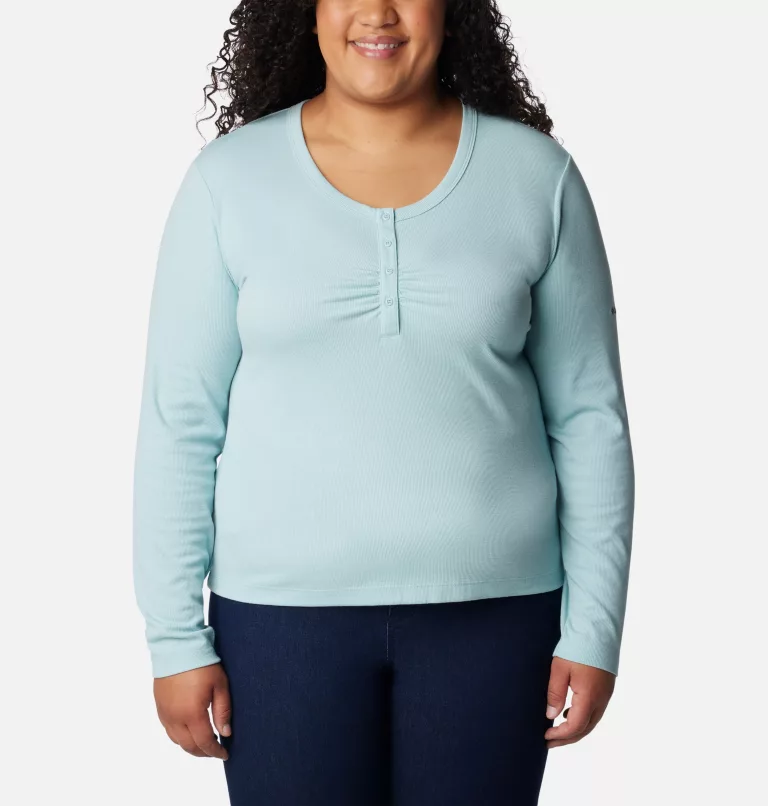Women's Calico Basin™ Ribbed Long Sleeve Shirt - Plus Size Aqua Haze