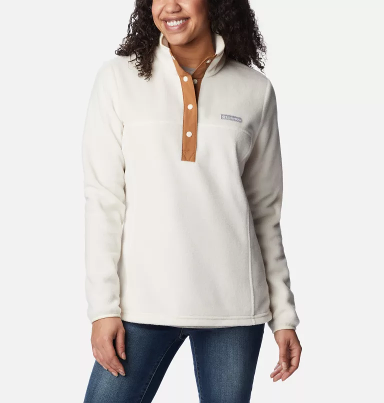 Women's Benton Springs™ Half Snap Fleece Pullover - Petite Chalk,Chalk,Camel Brown