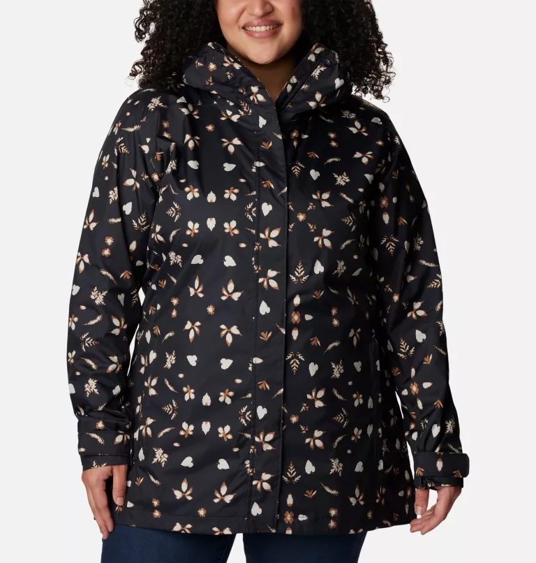 Women’s Splash A Little™ II Rain Jacket - Plus Size Black Cyanofrond Print
