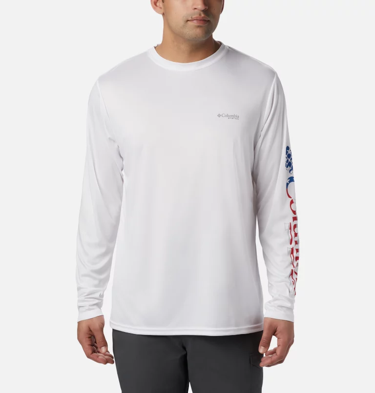 Men's Terminal Tackle™ PFG Logo Print Long Sleeve Shirt White,Stars and Stripes