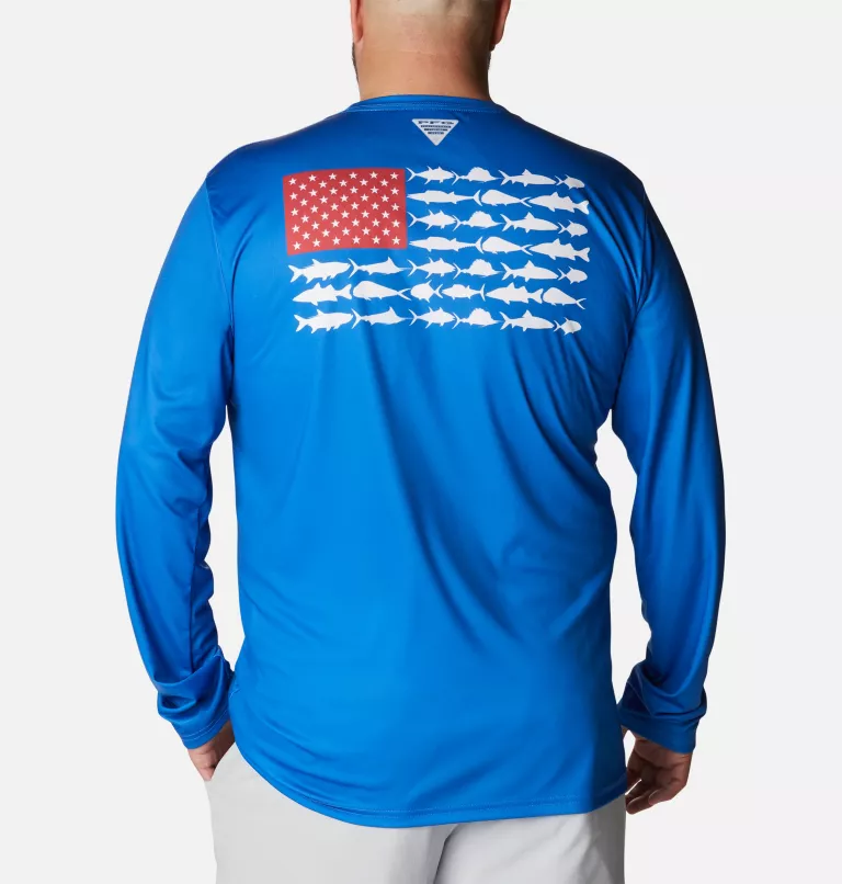 Men's PFG Terminal Tackle Fish Flag™ Long Sleeve Shirt - Big Black,Berry Jam Inshore Fish