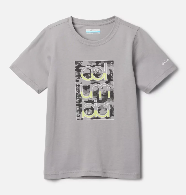 Boys' Basin Ridge™ Short Sleeve Graphic T-Shirt Columbia Grey,Outlined Lockup Camo