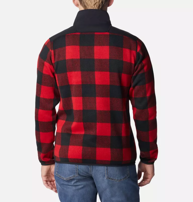 Men's Sweater Weather™ II Printed Fleece Half Zip Pullover Black Checkered Peaks Tonal Print