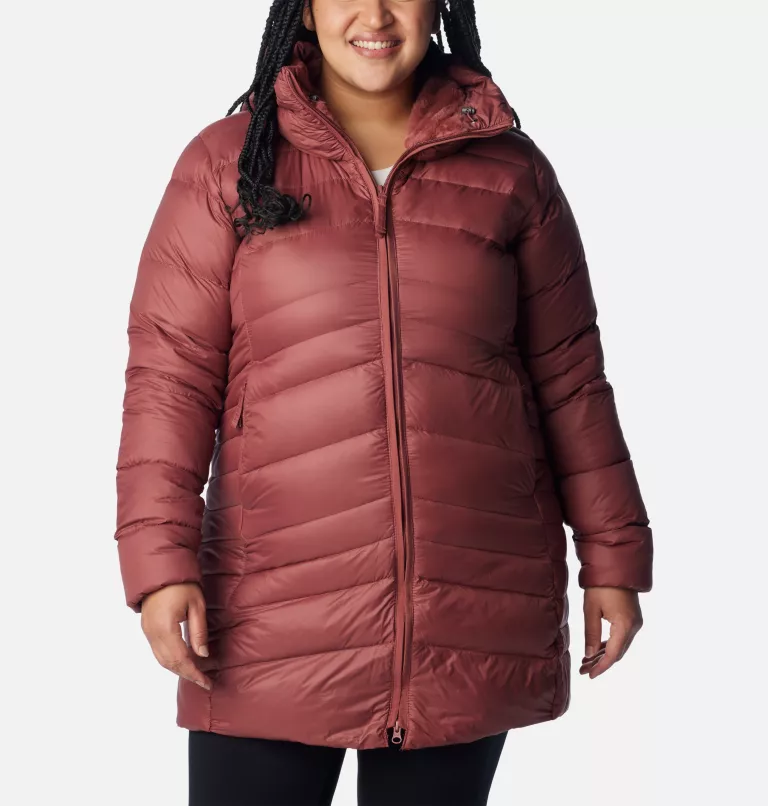 Women's Autumn Park™ Down Hooded Mid Jacket - Plus Size Beetroot