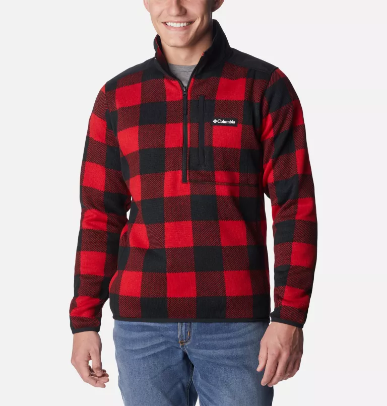 Men's Sweater Weather™ II Printed Fleece Half Zip Pullover Black Checkered Peaks Tonal Print