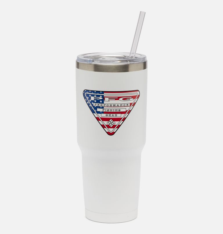30oz Stainless Steel Vacuum Tumble with Straw White PFG Triangle