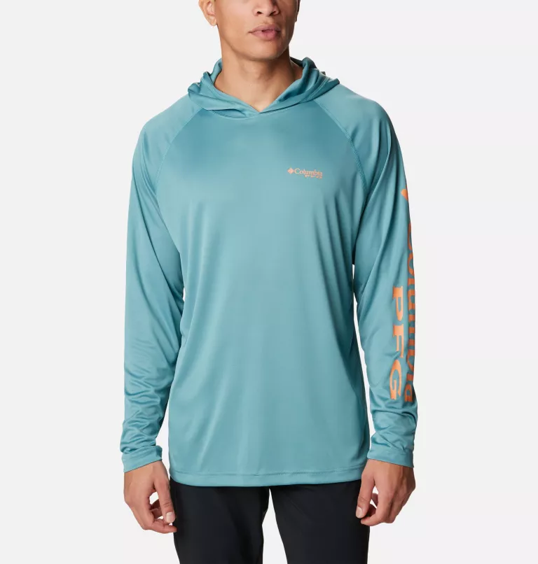 Men’s PFG Terminal Tackle™ Hoodie - Tall Tranquil Teal,Orange Reef Logo