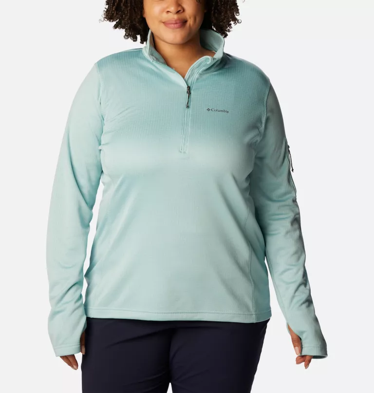 Women's Park View™ Grid Half Zip Fleece Pullover - Plus Size Aqua Haze Heather