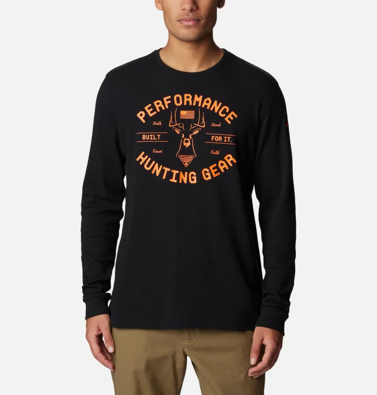 Men's PHG™ Built For It Waffle Long Sleeve Shirt Black,Blaze Buck