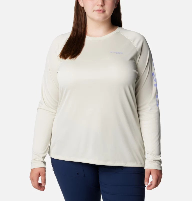 Women’s PFG Tidal Tee™ II Long Sleeve - Plus Size Stone,Fairytale Logo
